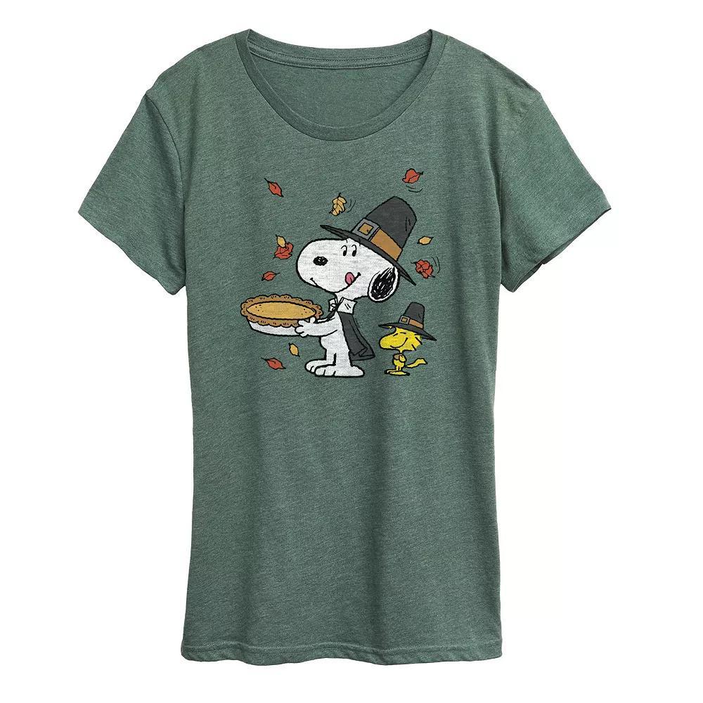 Women's Peanuts Snoopy & Woodstock Thanksgiving Scene Graphic Tee, Girl's, Size: XL, Grey Green Product Image