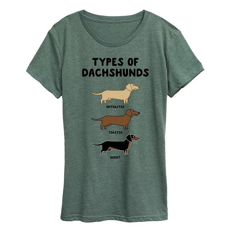 Womens Types Of Dachshunds Graphic Tee Grey Green Product Image