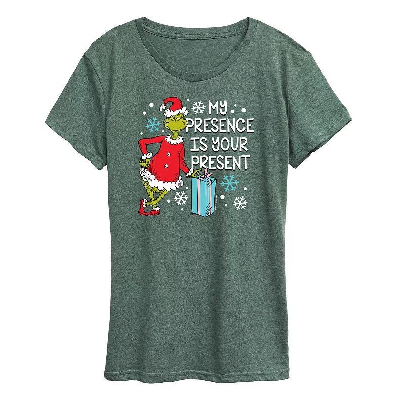 Women's Dr. Seuss The Grinch Presence Present Graphic Tee, Girl's, Size: XXL, Grey Green Product Image