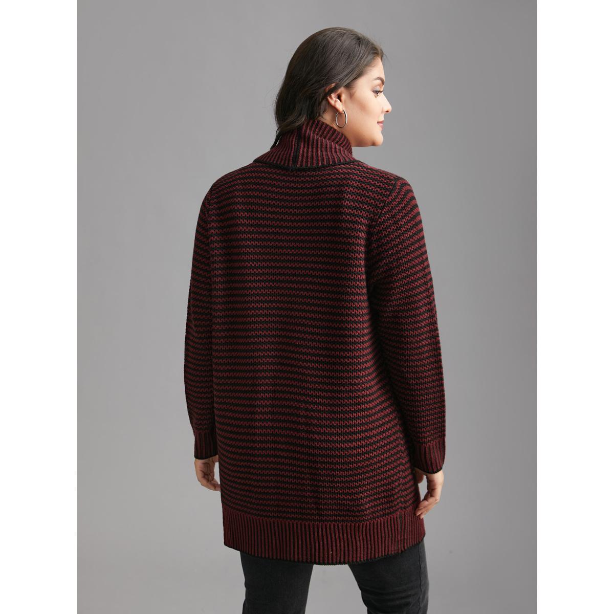 Plus Size Collared Pockets Open-Front Long Cardigan Deepred Women Casual Loose Long Sleeve Everyday Cardigans BloomChic 12/L Product Image