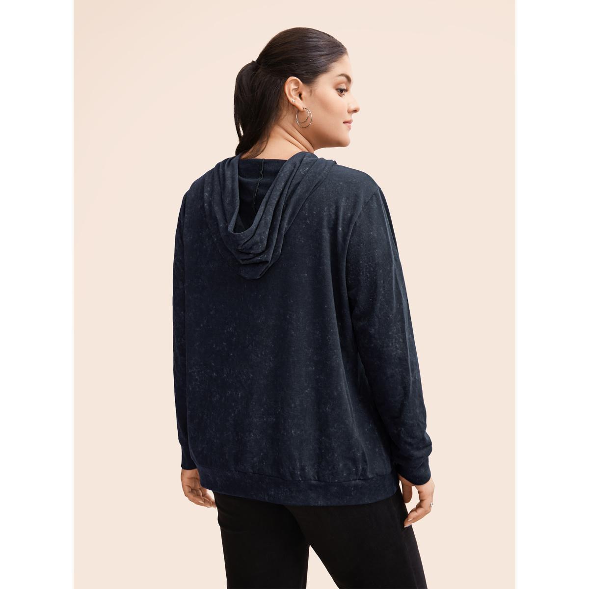 Plus Size Hooded Ties Pocket Elastic Cuffs Sweatshirt Women Black Casual Elastic cuffs Hooded Dailywear Sweatshirts BloomChic 22-24/3X Product Image