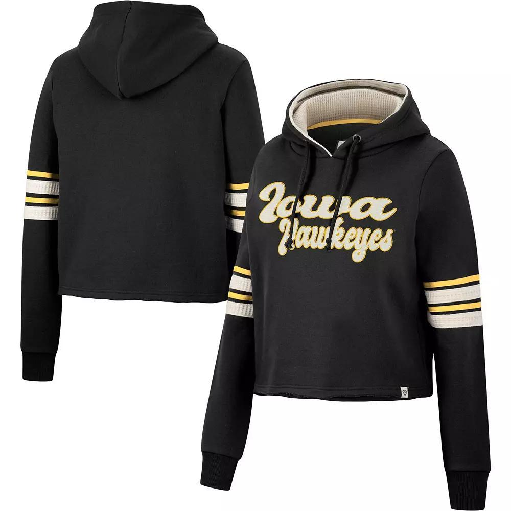 Women's Colosseum Black Iowa Hawkeyes Retro Cropped Pullover Hoodie, Size: XL Product Image