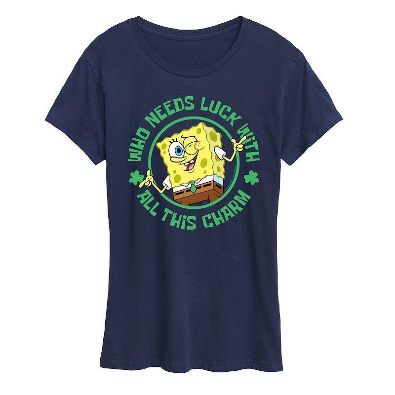 Women's SpongeBob SquarePants Who Needs Luck Graphic Tee, Size: XL, Blue Product Image