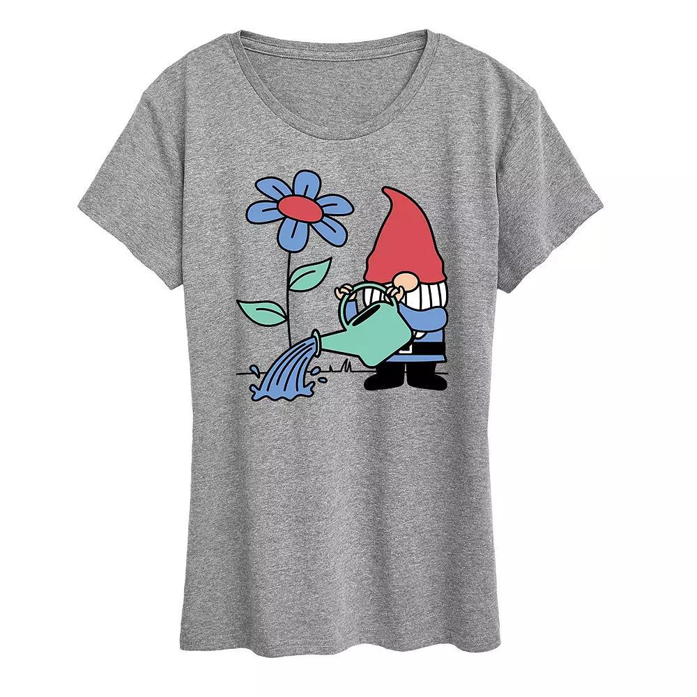 Women's Gardening Gnome Graphic Tee, Size: Large, Grey Gray Product Image