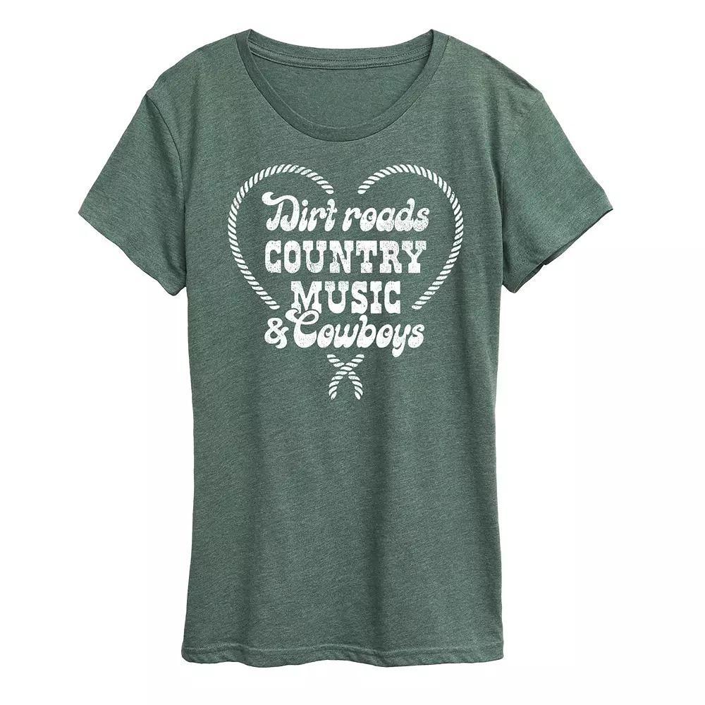 Women's Dirt Roads Country Music Cowboys Graphic Tee, Size: Small, Grey Green Product Image