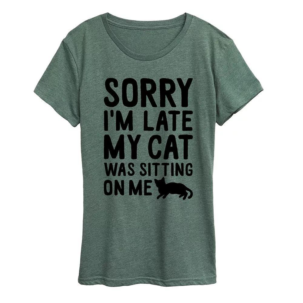 Women's Sorry I'm Late Cat Sitting On Me Graphic Tee, Girl's, Size: Large, Grey Wine Product Image