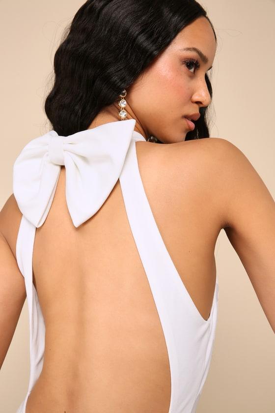 Striking Elegance White Cutout Backless Halter Jumpsuit Product Image