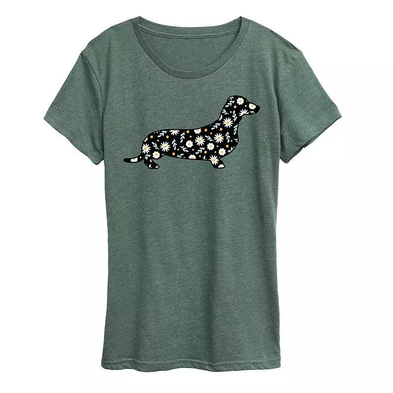 Womens Daisy Fill Dachshund Graphic Tee Grey Royal Blue Product Image