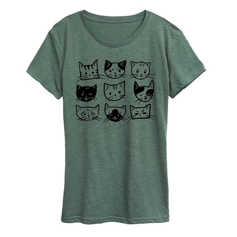 Plus Cat Faces Grid Graphic Tee, Women's,  Product Image