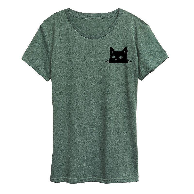 Women's Cat Peeking Left Chest Graphic Tee, Girl's,  Product Image