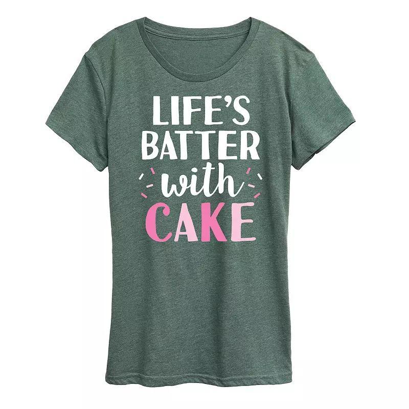 Womens Lifes Batter With Cake Graphic Tee Grey Green Product Image