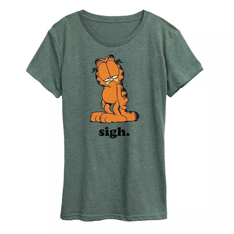 Women's Garfield Sigh Graphic Tee, Size: Small, Grey Green Product Image