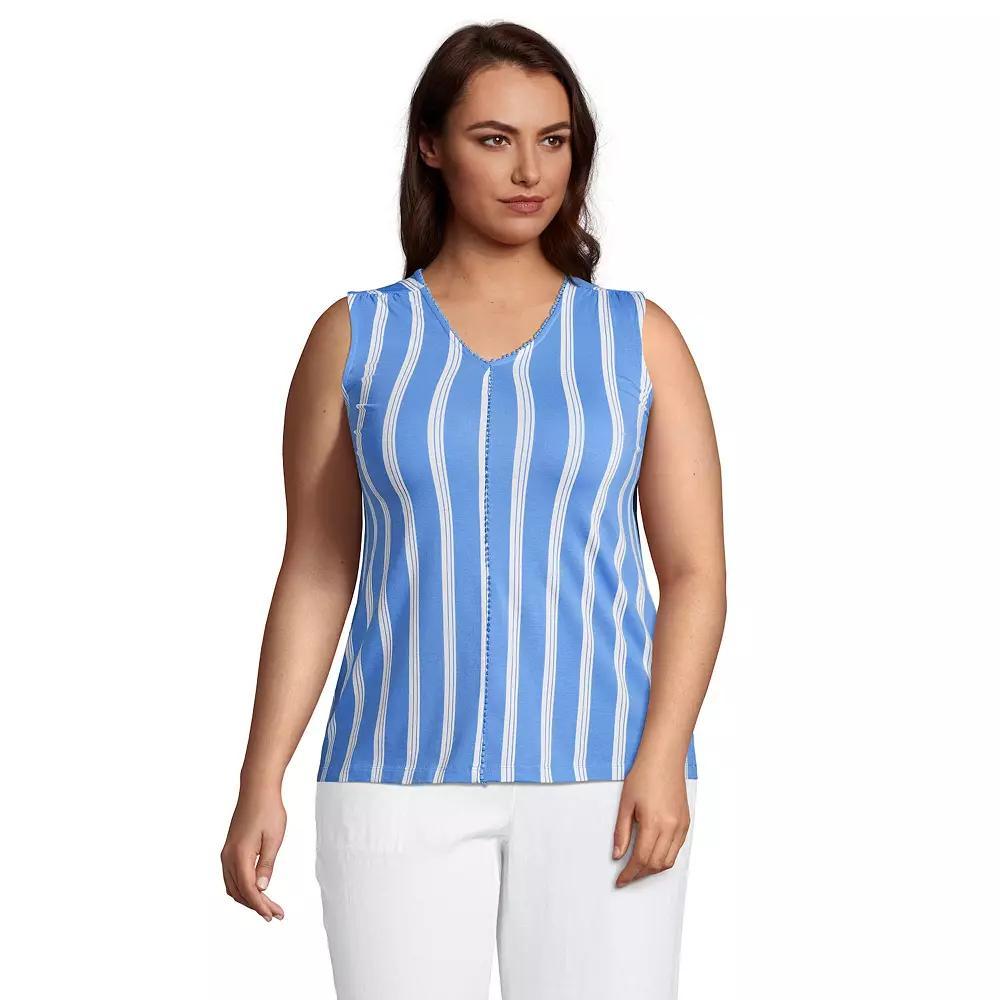 Plus Size Lands' End Trimmed V-Neck Tank Top, Women's, Size: 2XL, Blue Founders Stripe Product Image