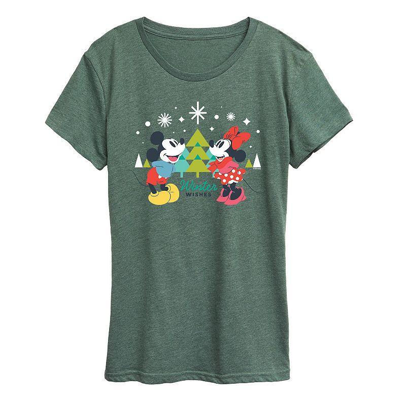 Disney's Mickey Mouse Women's Mickey and Minnie Winter Wishes Graphic Tee, Girl's, Size: Large, Grey Gray Product Image