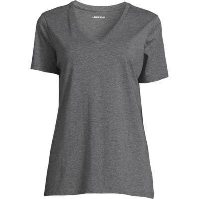 Petite Lands End Relaxed-Fit Supima Cotton V-Neck Tee, Womens Grey Heather Product Image