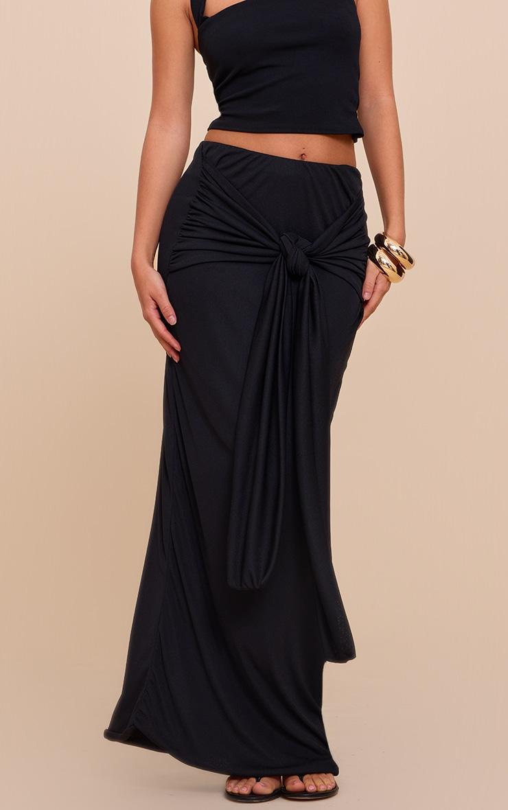 Black Double Layer Burnout Mesh Wrap Front Maxi Skirt Product Image
