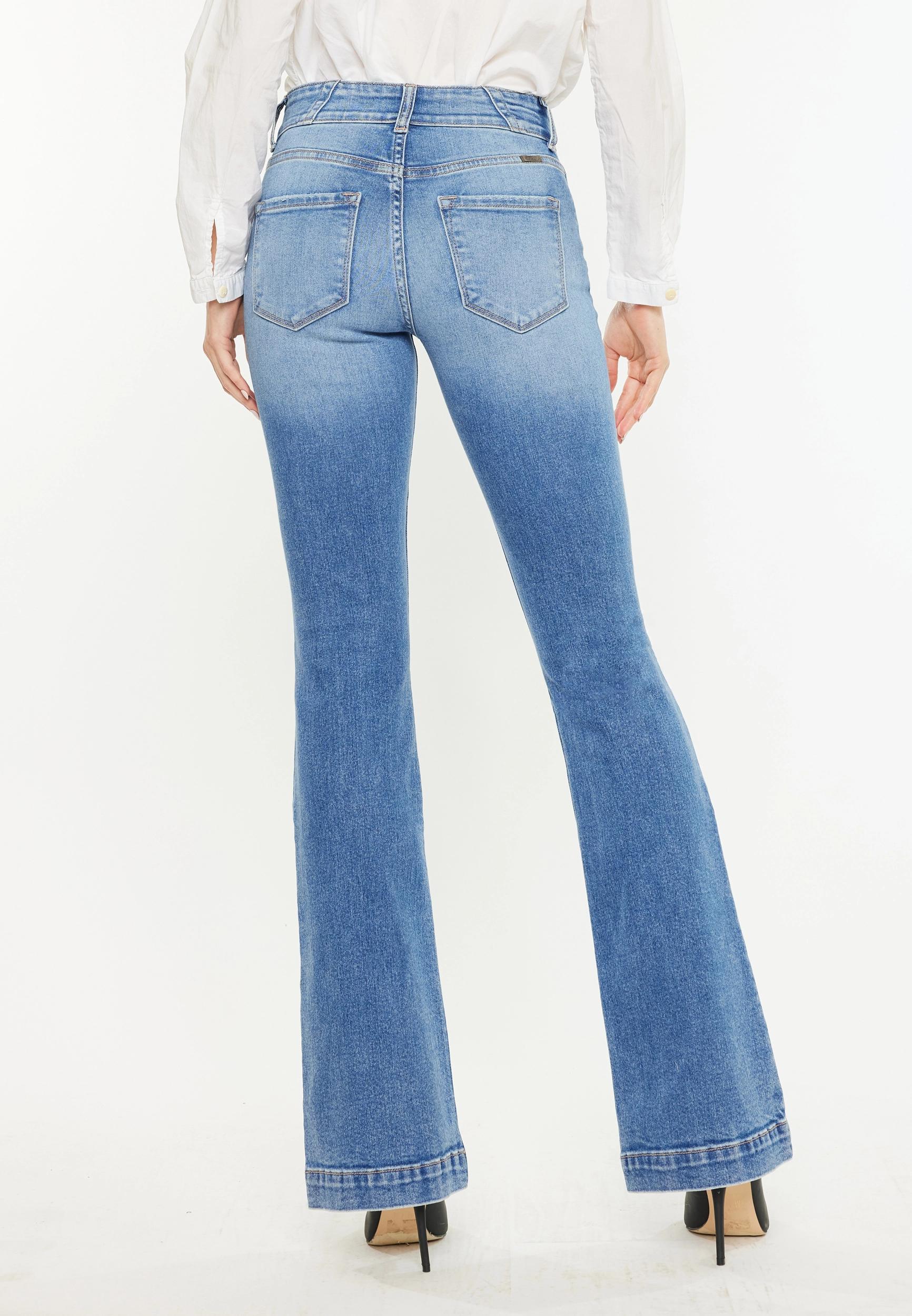 KanCan™ High Rise Double Button Wide Hem Flare Jean Product Image