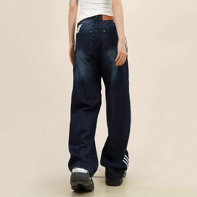 Sopula Unisex Men's American Retro Striped Patchwork Jeans Product Image