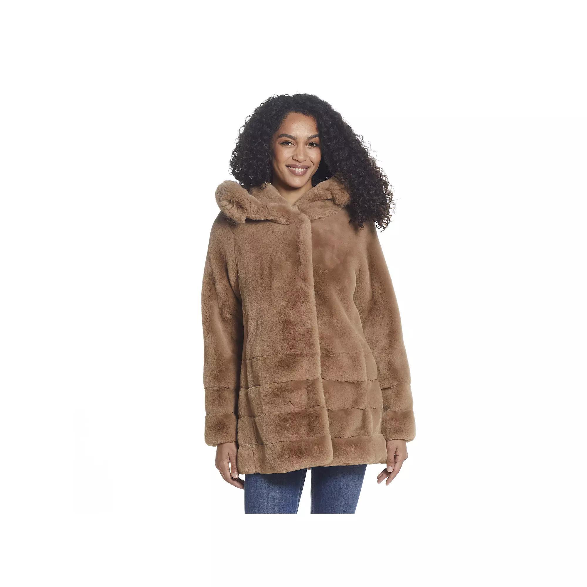 Women's Gallery Hooded Faux-Fur Coat, Size: Small, Brown Product Image