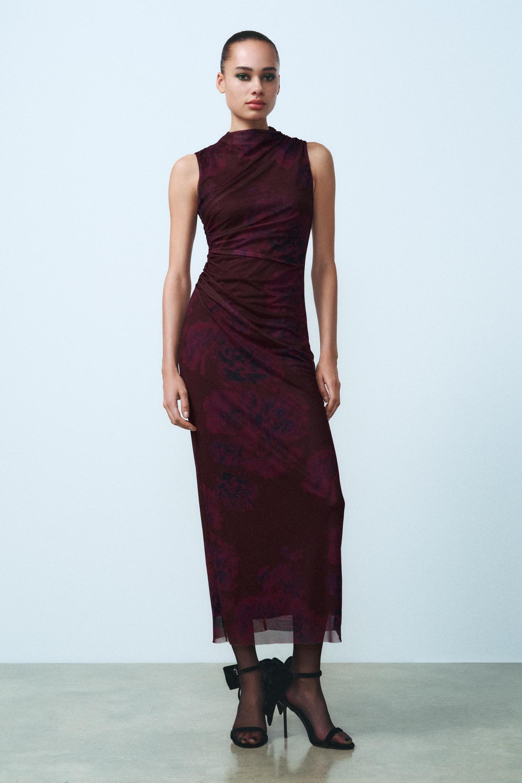 DRAPED PRINTED TULLE DRESS Product Image
