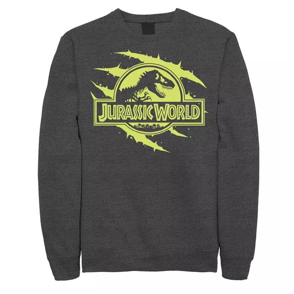 Men's Jurassic World Neon Slash T-Rex Fossil Logo Graphic Fleece Pullover, Size: XXL, Grey Heather Product Image
