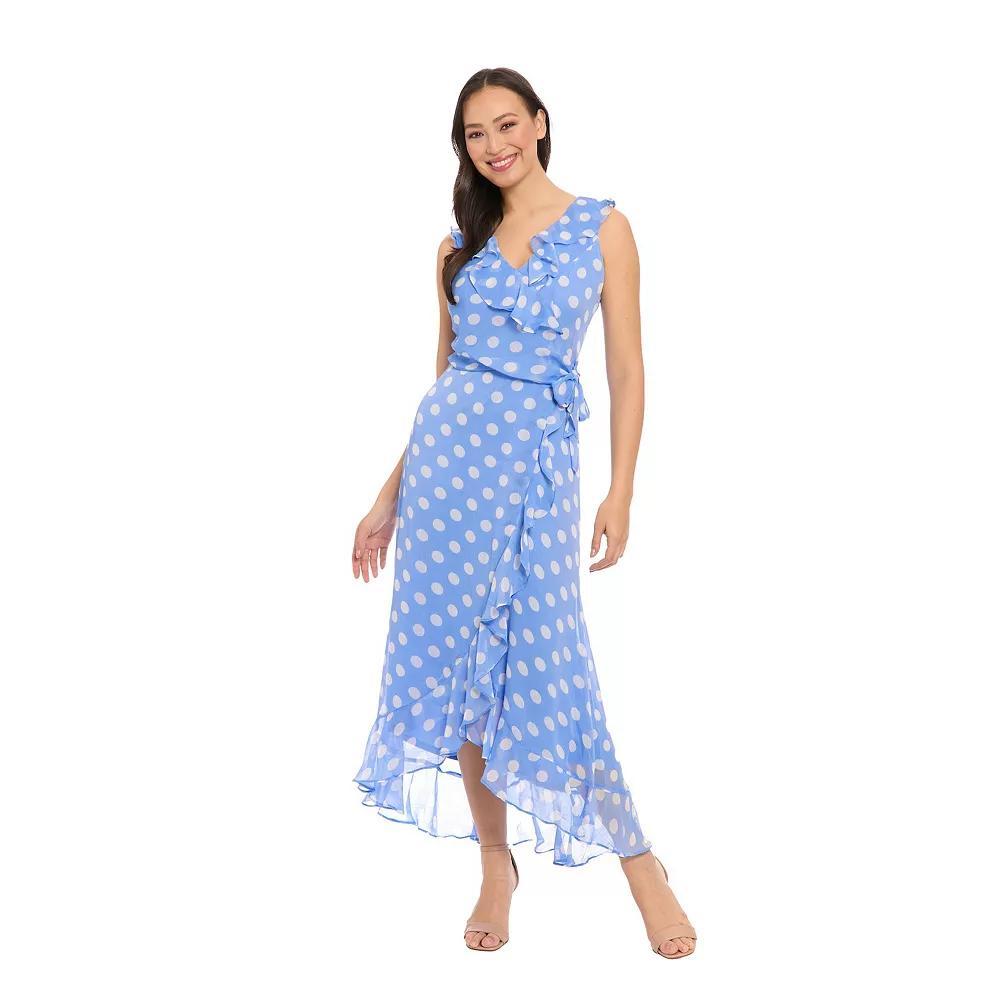 Women's London Times Ruffled Chiffon Maxi Dress, Size: 6, Light Blue Product Image