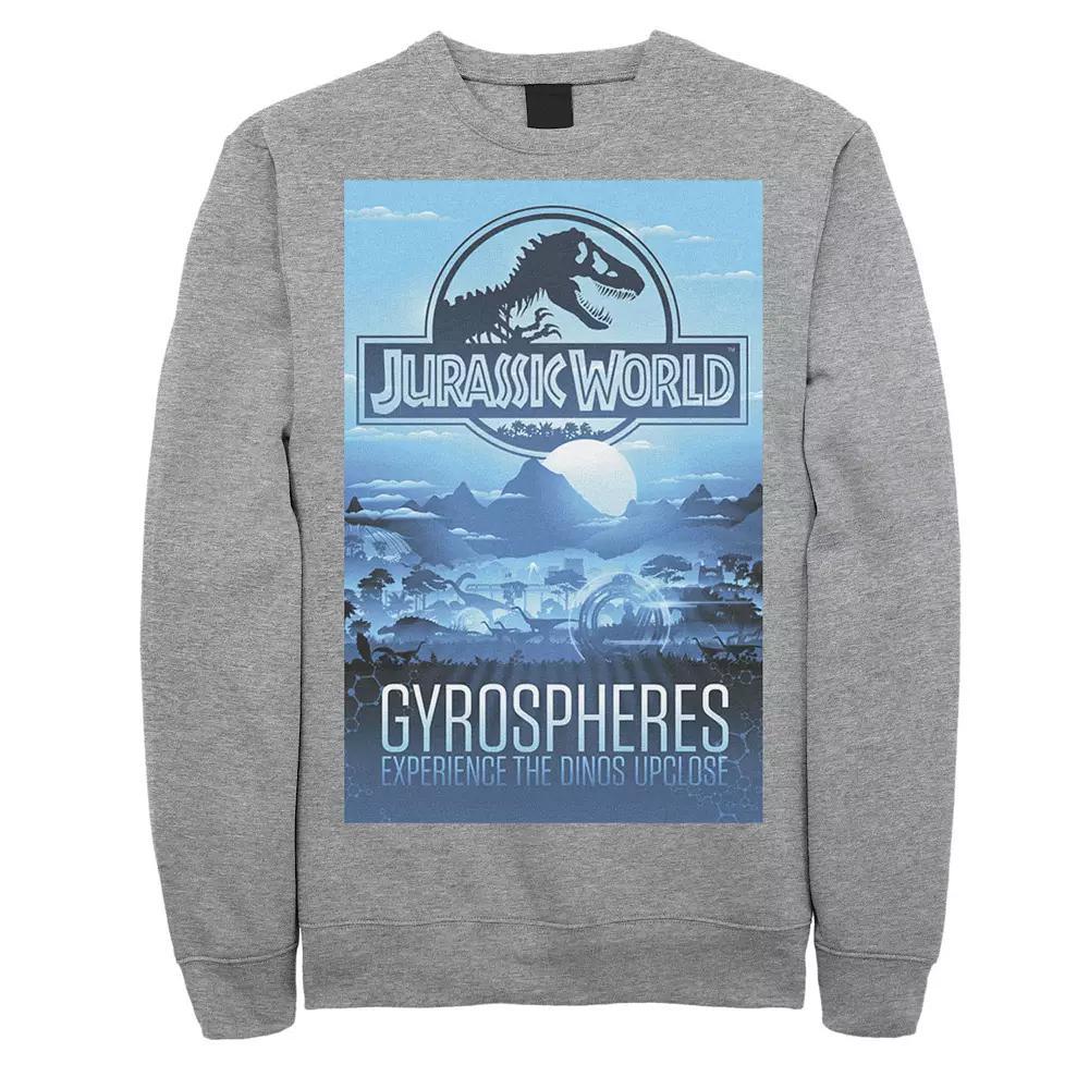 Men's Jurassic World Gyrospheres Tour Park Poster Graphic Graphic Fleece Pullover Pullover, Size: Medium, Athletic Grey Product Image