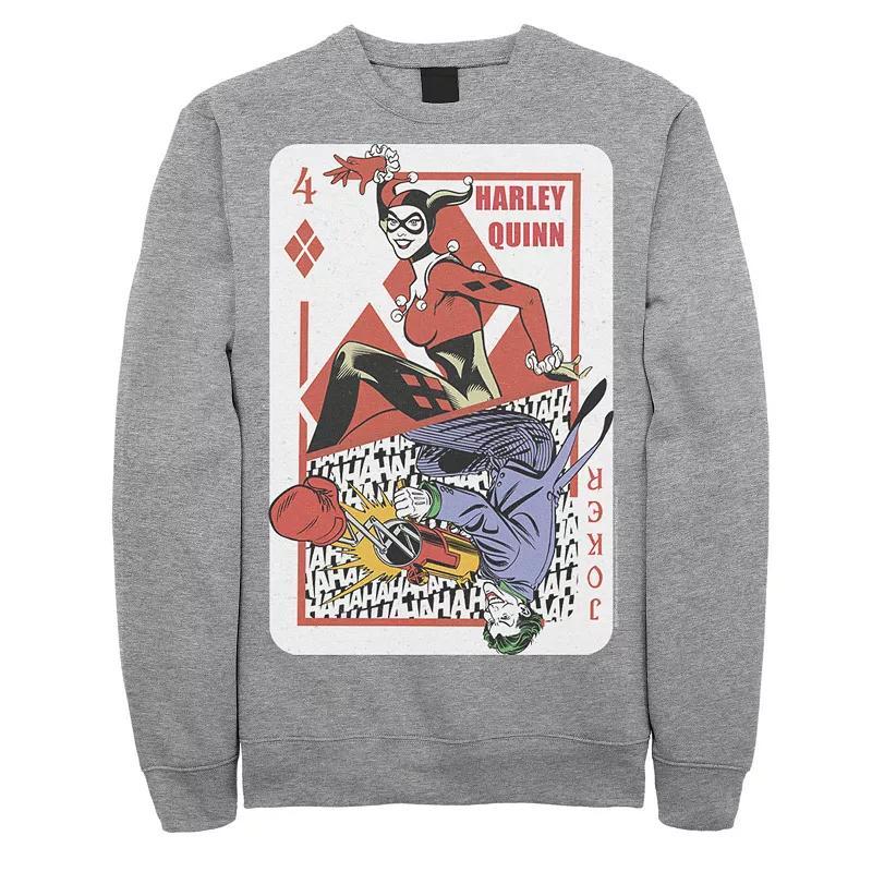 Mens DC Comics Harley Quinn Joker Playing Card Sweatshirt, Men's, Size: XL, Athletic Grey Product Image