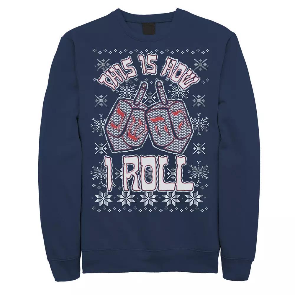 Mens This Is How I Roll Dreidel Knit Style Sweatshirt Blue Product Image
