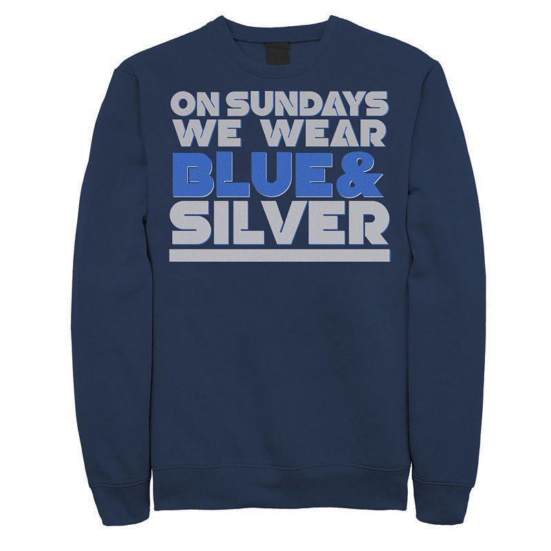 Men's On Sundays We Wear Blue And Silver Text Stack Graphic Fleece Pullover, Size: Medium Product Image