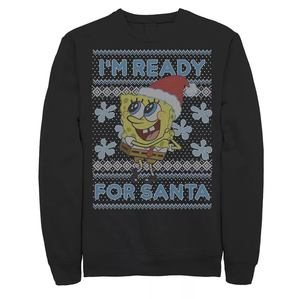 Men's Nickelodeon SpongeBob SquarePants I'm Ready For Santa Ugly Christmas Graphic Fleece Pullover, Size: Medium, Black Product Image