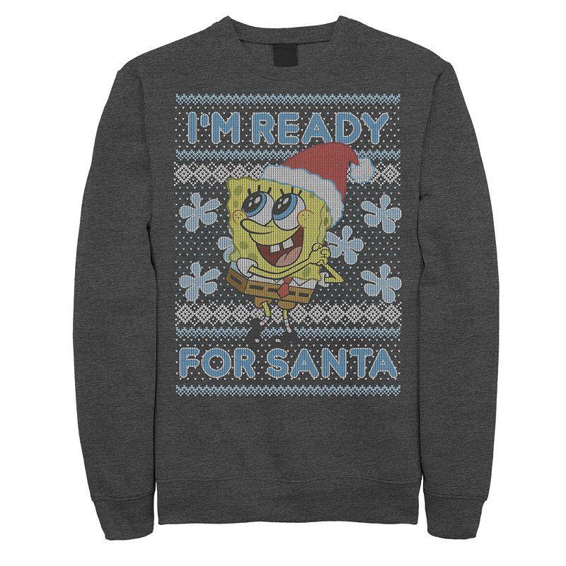 Men's Nickelodeon SpongeBob SquarePants I'm Ready For Santa Ugly Christmas Graphic Fleece Pullover, Size: Medium, Black Product Image