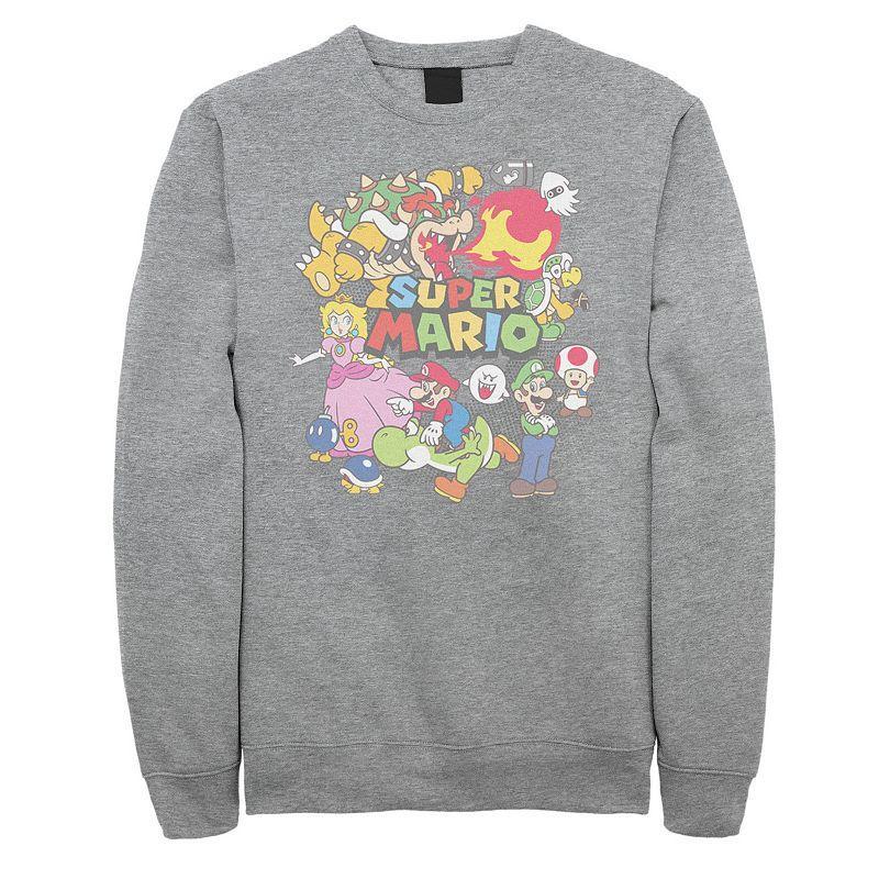 Big & Tall Nintendo Super Mario Characters Collage Fleece Sweatshirt, Men's, Size: 3XL Tall, Athletic Grey Product Image