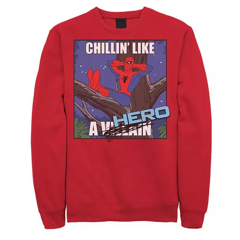 Mens Marvel Spider-Man Chillin Like A Hero Cross Out Portrait Graphic Fleece Pullover Product Image