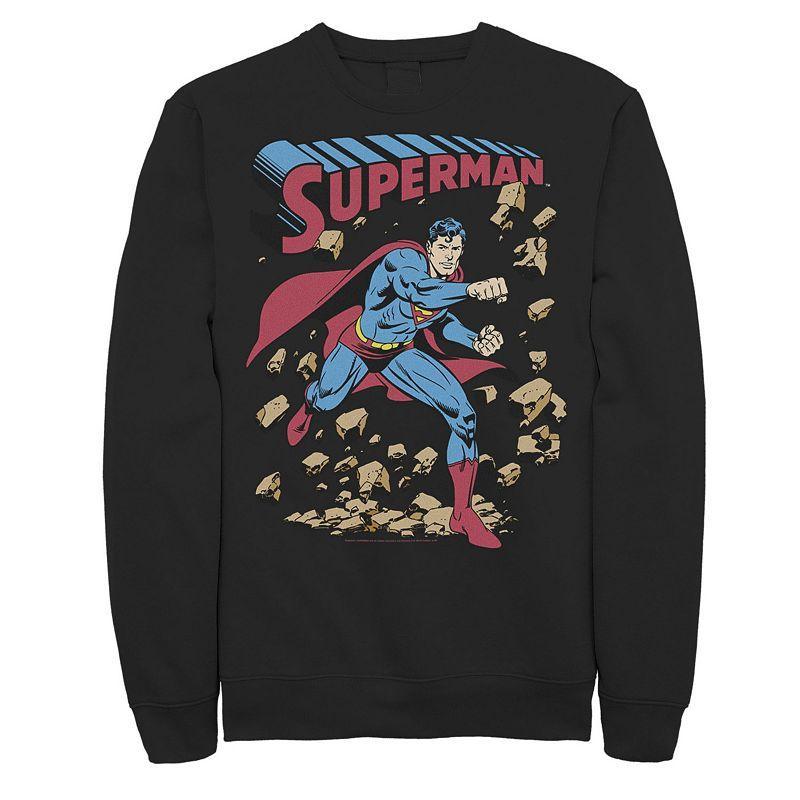 Mens DC Comics Superman Smash Rocks Vintage Poster Sweatshirt Product Image