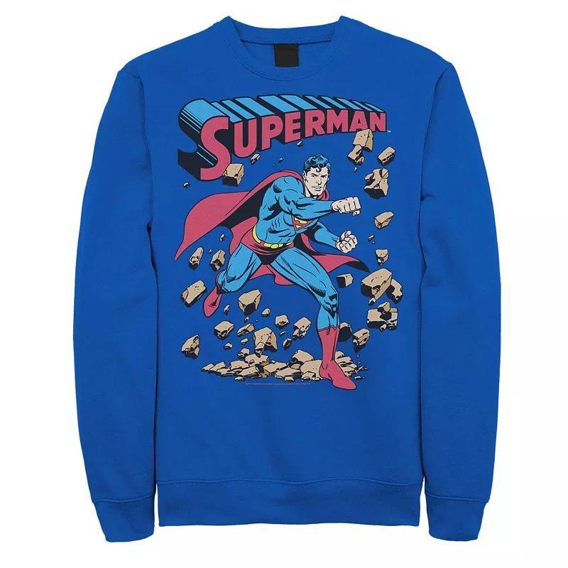 Mens DC Comics Superman Smash Rocks Vintage Poster Sweatshirt Product Image