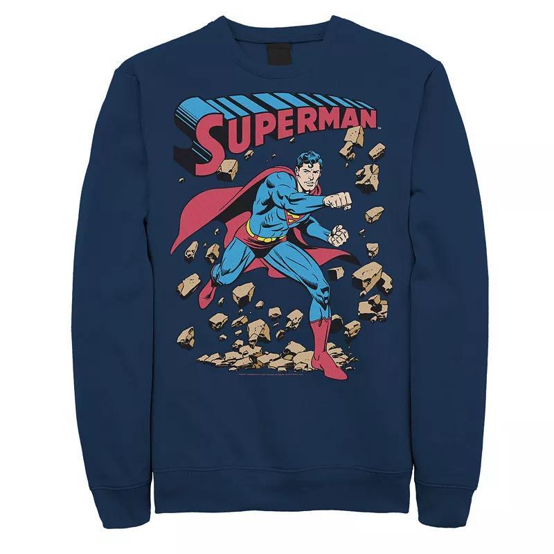 Mens DC Comics Superman Smash Rocks Vintage Poster Sweatshirt Product Image