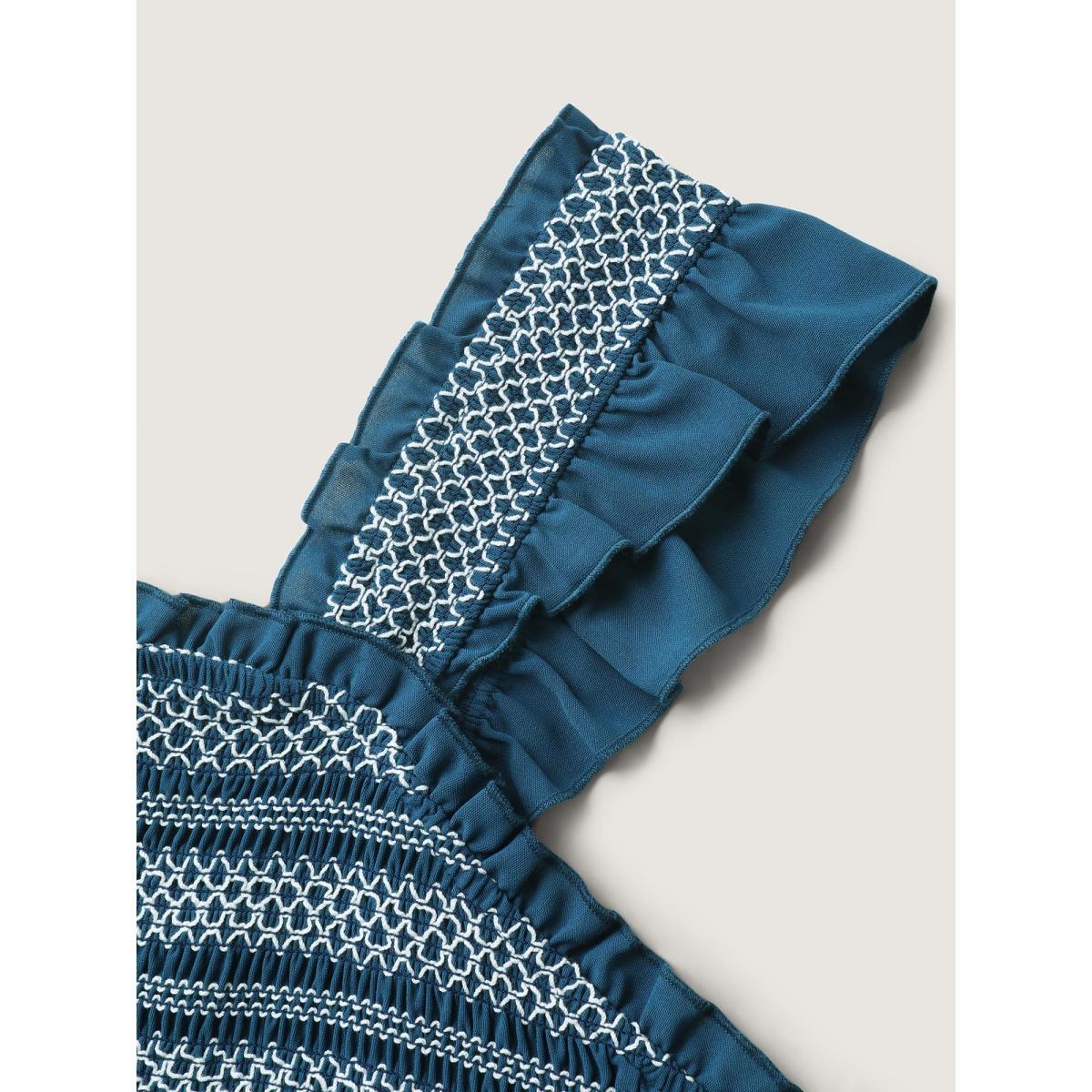 Plus Size Fancy Shirred Flutter Tiered Pockets Midi Dress Aegean Women Gathered Square Neck Sleeveless Curvy BloomChic 30/6X Product Image