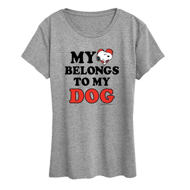 Women's Peanuts Snoopy Heart Belongs Dog Graphic Tee, Size: Large, Grey Gray Product Image