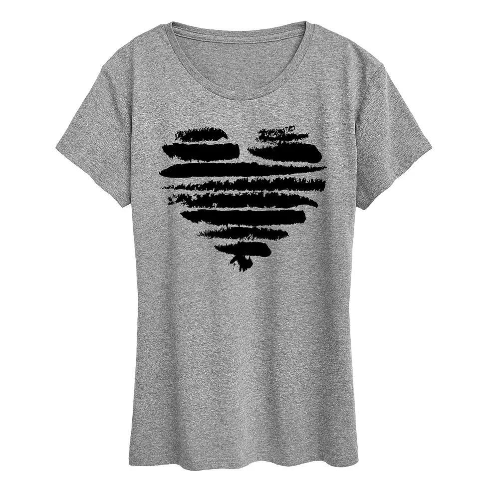Women's Brushstroke Heart Stripes Graphic Tee,  Product Image