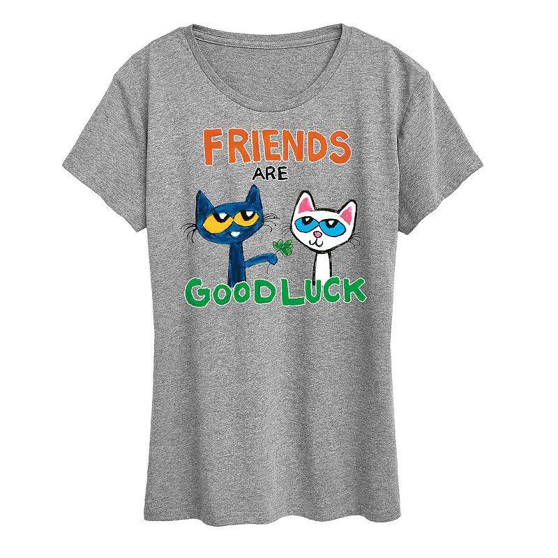 Women's Pete The Cat Friends Are Good Luck Graphic Tee, Size: Small, Grey Gray Product Image