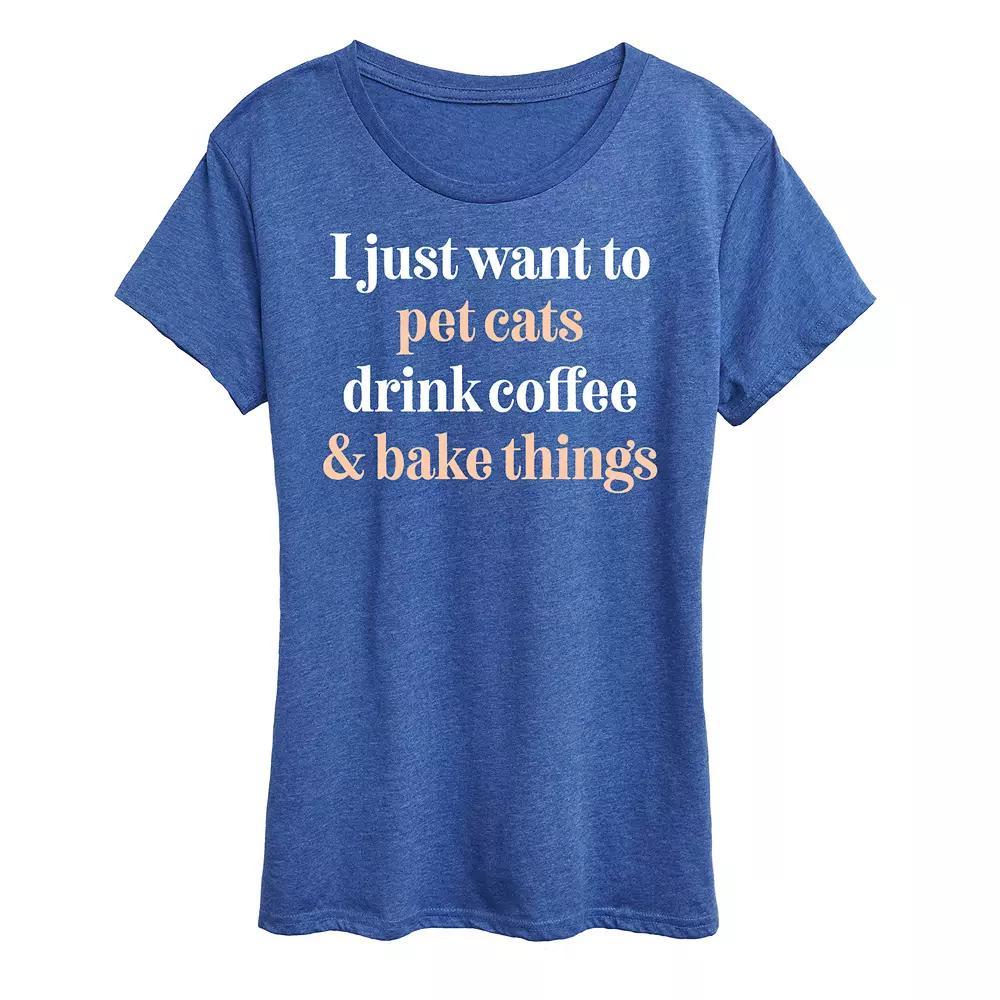 Women's Pet Cats Drink Coffee Bake Graphic Tee,  Product Image