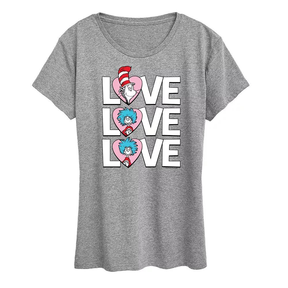 Women's Dr. Seuss Love Stacked Graphic Tee, Size: Small, Grey Gray Product Image