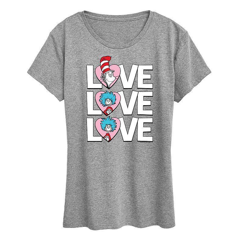 Women's Dr. Seuss Love Stacked Graphic Tee, Size: XL, Grey Red Product Image