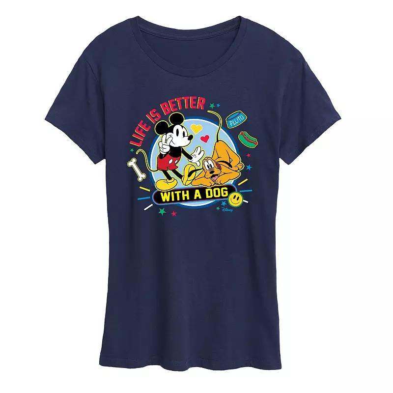 Disney's Mickey Mouse & Pluto Women's Life Is Better With A Dog Graphic Tee, Size: Medium, Blue Product Image