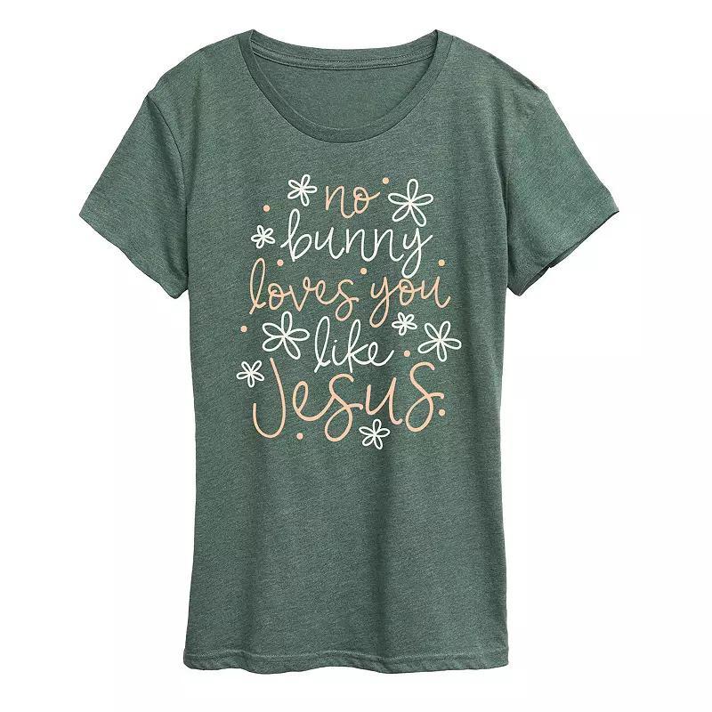 Womens No Bunny Loves You Like Jesus Graphic Tee, Girls Grey Juniper Product Image