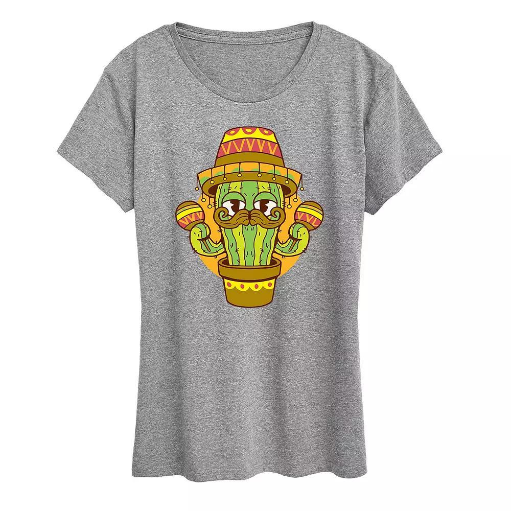 Women's Cactus Sombrero Graphic Tee, Size: XL, Grey Gray Product Image