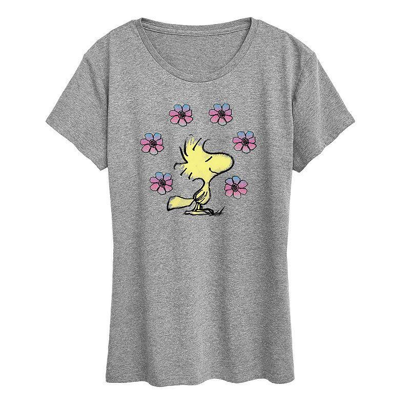 Plus Peanuts Woodstock Floral Graphic Tee, Women's, Size: 2XL, Grey Gray Product Image