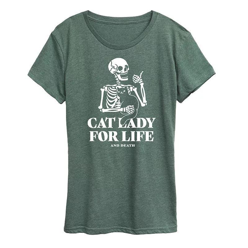 Womens Cat Lady For Like Skeleton Graphic Tee Grey Green Product Image