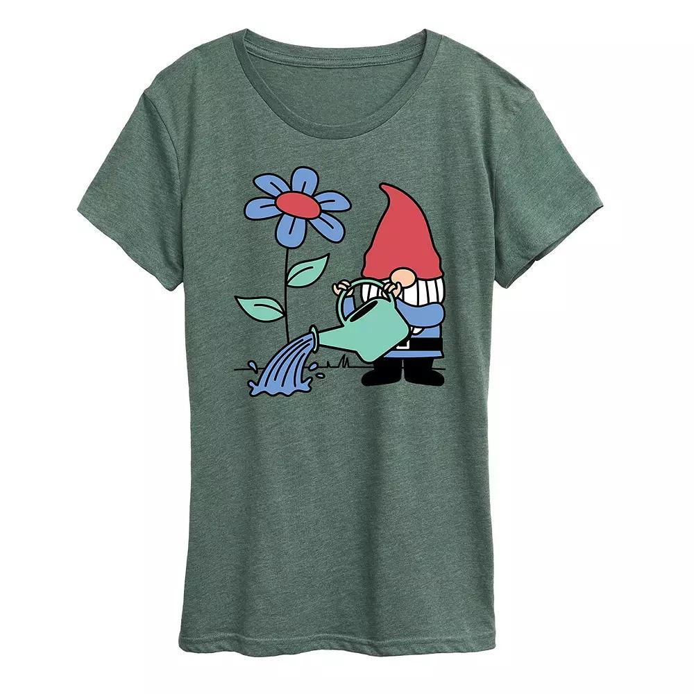 Women's Gardening Gnome Graphic Tee, Size: Large, Grey Gray Product Image